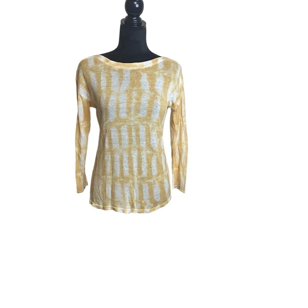 Chico’s Ladies Sweater, Mustard Yellow And White Size 1 ( 8-10) Linen Rayon - Picture 4 of 13